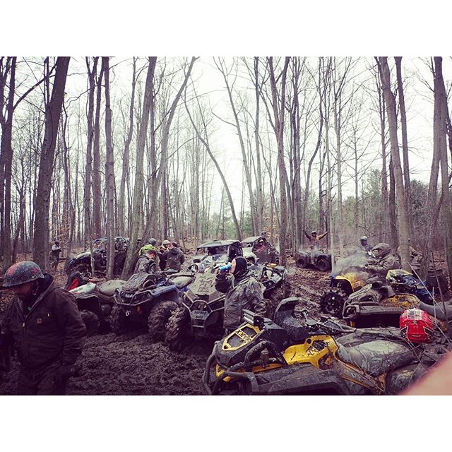 Small meeting in the middle of the bush. #team #canam There were tons of modified quads #swampdonkeys #glatv