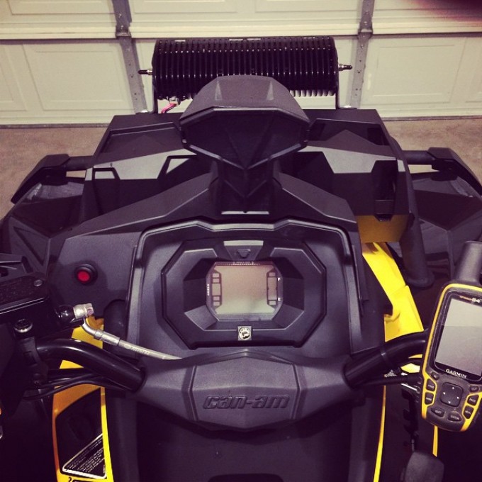 Drivers view of #rigidindustries led #lightbar install and switch install #swampdonkeys #garmin #canam #xmr