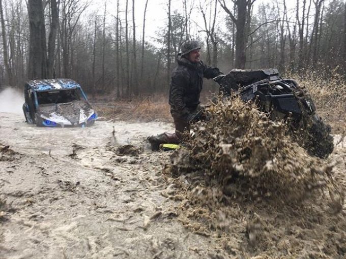 @Martin_G_Ace and @cMikey42 traversing the #water and #mud at #Hawksnest on their #CanAmMonsters #MaverickXMR #1000 #canam #XMR #GorillaAxle #SwampDonkeys